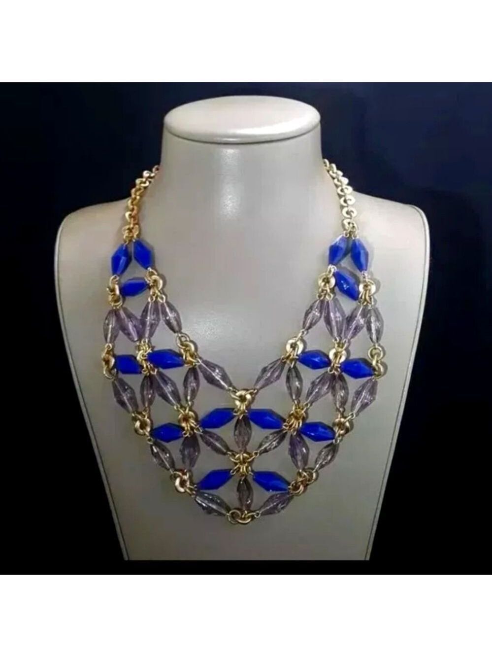 Talbots Women's Statement Bib Necklace Gold Plated, Blue Lavender Resin NWT